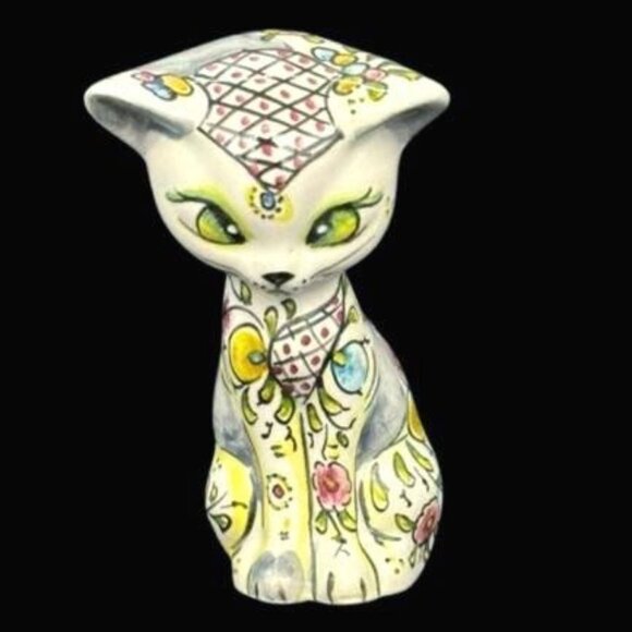 Vintage Italy Artisan Hand Painted Porcelain Cat Figurine Statue Signed - Picture 2 of 10